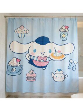 Cute Pastry & Dog Cartoon Shower Curtain 59" × 71", 12 Hooks Included